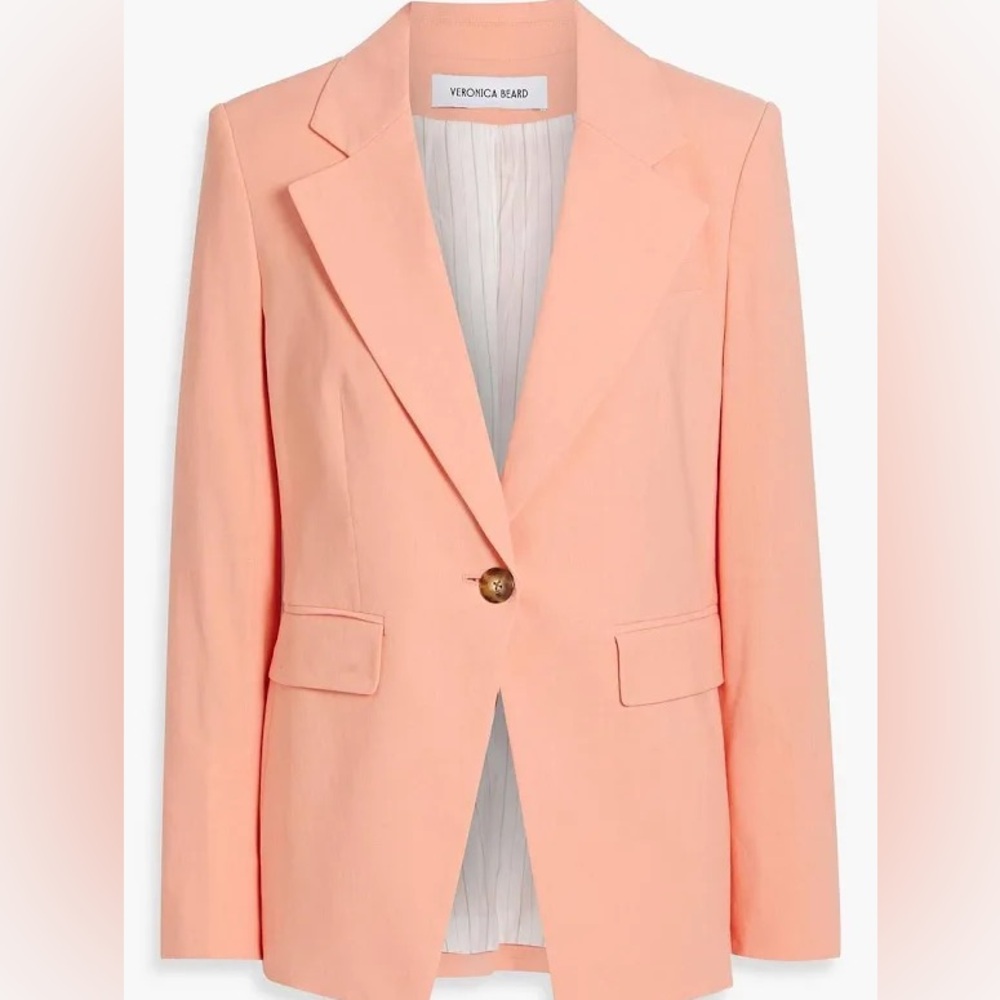 Veronica Beard Hayward Dickey Jacket blazer 14  $698 coral 1 button linen blend